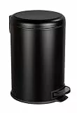 WENKO Küchen Abfalleimer Leman, 20 Liter, Mülleimer mit Absenkautomatik, Tretfunktion, herausnehmbarem Einsatz, aus lackiertem Stahl, 30,5 x 44 x 37,5 cm, Schwarz matt