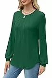 WIHOLL Pullover Damen Elegant Langarmshirt Rundhals Tunika Locker Sweatshirts Langarm Oberteil Tshirt Herbst Winter Grün XXL