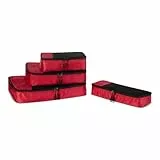 Amazon Essentials 4-teiliges Packwürfel-Reisezubehörset, Gepäckorganizer mit doppeltem Reißverschluss, Netzoberseite, 100% Polyester, klein/mittel/groß/schmal, rot (früher Amazon Basics)