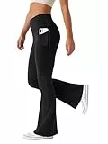 Friptspyg Hosen Damen mit Taschen Schlag Yogahose Hoher Taille Sporthose Elastische Freizeithose，Schwarz XXL