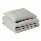 Amazon Basics Bettwäsche 135x200 2teilig Vorgewaschene Mikrofaser, Extra Weich mit Knitter-Look, Bügelfrei, Bettbezug 135x200 cm & 1 Kissenbezug 80x80 cm, Grau