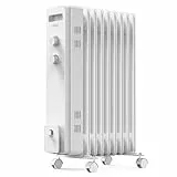 VonHaus Ölradiator Heizkörper 9 Lamellen, Radiator Heizung Elektrisch, Tragbar, Freistehend, 2000W für Heim, Büro- Weißer Heizkörper, Verstellbarer Thermostat, 3 Heizstufen, 4 Rollen, 1,5 m Kabel