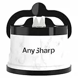 AnySharp Messerschärfer, Freihändige Sicherheit, PowerGrip Saugnapf, Sicheres Schärfen aller Küchenmesser, Ideal für gehärteten Stahl & Wellenschliff, Weltbeste Qualität, Kompakt, Marmor