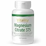 Magnesium Citrat Kapseln Hochdosiert 375 mg ohne Zusätze (120 Stk) Muskeln Immunsystem Knochen Energie-Stoffwechsel, Magnesium Citrate 375 Vitality Nutritionals by Vitaminexpress