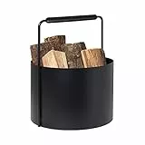 blomus Holzkorb ASHI | Feuerholzkorb mit Griff in Schwarz | 37L x 35B x 45H cm | Karminkorb aus pulverbeschichtetem Stahl und Eiche