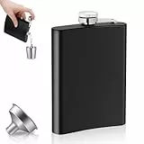 Flachmann Edelstahl Flachmänner mit Trichter Whisky Hip Flask 8oz / 230 ml Flask Set für Männer Frauen Geschenk Hochwertig Taschenflasche Schwarz Kleiner Flachmann für Wandern Klettern Camping