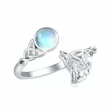 SOESON Wolfs Ringe 925 Sterling Silber Celtic Knot Mondstein Ringe Verstellbar Ring Tier Ring Geschenk Valentinstag Schmuck für Damen