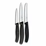 Victorinox Swiss Classic Küchenmesser Set, 3teilig, Gemüse-, Tomaten- und Frühstücksmesser, Rostfreier Stahl, Schwarz