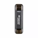 Transcened ESD310 128GB USB 10Gbps, Type C/A, Schwarz, bis zu 1,050 MB/s, Externe SSD | Dual-Anschluss (USB-C & A) | für iPhone 15/16/17 & Android