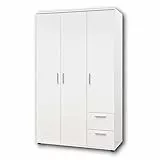 Stella Trading BIBO Eleganter Jugendzimmer Kleiderschrank 3-türig - Vielseitiger Drehtürenschrank mit viel Stauraum in weiß - 115 x 191 x 55 cm (B/H/T)