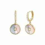 NOELANI Creolen 925 Sterling Silber Perlmutt Damen Ohrschmuck, mit Zirkonia synth., 2,4 cm, Weiß, Kommt in Schmuck Geschenk Box, 2037849