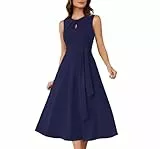 GRACE KARIN Ärmelloses Sommerkleid für Damen mit Blumenmuster ideal als Hochzeitsgastkleid mit Taschen und Gürtel Marineblau M