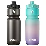 WEMEET Fahrradflasche 700ml, passt die Meisten Fahrradkäfige, BPA frei, Auslaufsichere Sport Radflasche mit Volumenskala, für Radfahren, Fitness, Outdoor(Schwarz & Grün Rosa Violett, 2er Pack)
