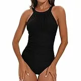 TcIFE Badeanzug Damen Bauchweg – Eleganter Einteilig High Neck Push-Up Schwimmanzug für Strandmode & Bademode