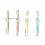 CALLARON 4stücke Silikon-beißring Babyzahnbürste mit Weichen Borsten für Kleinkindzähne und Saugnapffunktion zum Platzsparenden Verstauen