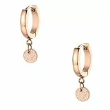 Happiness Boutique Damen Creolen mit Plättchen Anhänger Runde Ohrringe Kreis Geometrischer Edelstahlschmuck in Rosegold Farbe