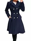 Damen Warm Jacke Coat Winter Mantel Langarm Doppelknopf Revers Wintermantel Mantel dress style Outwear Navyblau M CL0977A21-07