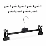 Relaxdays Hosenbügel Kunststoff, 10er Set, Klemmbügel verstellbar, drehbarer Metallhaken, HBT: 14 x 36 x 3 cm, schwarz