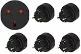 Brennenstuhl Reisestecker/Reiseadapter (Reise-Steckdosenadapter zum Anschluss elektrischer Geräte mit British Standard Stecksystem in Ländern mit Schutzkontakt Stecksystem) schwarz (5er Pack)