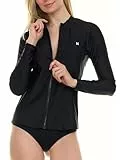 Hurley Rash Guard für Frauen, voller Reißverschluss, Lange Ärmel Badepullover mit Reißverschluss für Frauen, Surf-Top UPF 50+ SPF Sonne und UV-Schutz, schwarzes, L