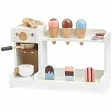 mamabrum Holz-Eiscafé Spielset mit Kaffeemaschine, Eistüten, Eissorten - Rollenspiel Zubehör für Kinder ab 3 Jahren - Nachhaltiges Holzspielzeug (15 Teile)