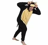 dressfan Tier Bull Kostüm Bull Jumpsuits Bull Pyjamas Cosplay Kostüm Weihnachten Halloween Schlafanzug für Unisex Erwachsene Jugendliche Kinder Schwarz L