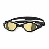 Zoggs Tiger LSR+ Titanium Small Schwimmbrille für Erwachsene, Schwarz/Grau/Spiegelgold