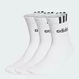 adidas Unisex 3-Stripes Linear Half-Crew Cushioned Socks 3 Pairs, White/Black, 37-40