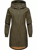 Ragwear Damen Übergangsjacke leichte Jacke lang wasserdicht mit Kapuze und Mesh-Innenfutter Bronja II Olive Gr. M