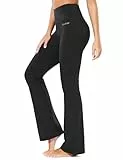 baleaf Yogahose Damen High Waist Schlaghose Bauchkontrolle Freizeithose Baumwolle Sporthose lang Yoga Pants mit Taschen Regulär/Groß Schwarz M