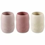 PandaEar 3er Set Silikon Baby Trinkbecher ab 6 Monate – 104ml Offener Becher zum Trinkenlernen – Spülmaschinenfest & Bruchfest (Deep Pink/Light Pink/Linen)