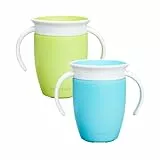 Munchkin Miracle 360°-Trinkbecher für Babys und Kleinkinder, 2er-Set, BPA-frei, mit Griffen, auslaufsicher & spülmaschinenfest, für Kinder ab 6 Monaten - 207 ml, Blau/Grün