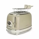 Ariete Vintage 155, 2-Scheiben-Toaster, Retro Toaster mit 6 Toaststufen, Automatischer Auswurf, Auftaufunktion, Herausnehmbares Krümelfach, Gehäuse aus Edelstahl, mit Sandwichzangen, 810W, Beige