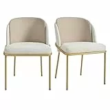 SEEDWAVE Esszimmerstühle 2er Set, Moderner Polsterstuhl als Küchenstuhl mit Leinenstoff Sitzfläche, Kunstleder Rückenlehne und verstellbaren Metallbeinen, Belastbarkeit bis 150 kg (Beige)