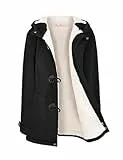 Nadeer Plüsch Jacken Für Damen Mantel Trenchcoat Kapuzenjacke Hornknöpfe Winter Parka Wollmäntel Winterjacke Fleece Hoodie Coat Kapuzen Wintermantel (Schwarz,L)