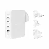 Belkin 140-W-4-Port-GaN-Ladegerät, Mehrfach-Stecker mit USB-C Power Delivery zum Schnellladen und USB-A-Anschluss für iPhone 16/15, Samsung Galaxy S24, Google Pixel, iPad, MacBook, Laptop, Tablet usw.