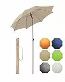 FARE Sonnenschirm Gr. M - 180 cm Durchmesser - UV-Schutz 50+ für Balkon Garten Terrasse Sommer - Titan-Finish Knickvorrichtung Drehfeststeller inkl. Tragetasche (natur)