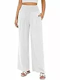 Famulily Damen-Sommerhose, einfarbig, lockere Passform, lässig, Leinen, weites Bein, mit Taschen, S-2XL, weiß, XL