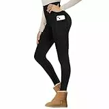 Gayhay Thermo Leggings mit Taschen Gefütterte Thermohose High Waist Warm Blickdicht im Winter Schwarze S/M