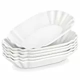 MALACASA, Serie Regular, 8-TLG. Set Pommesschäle, CremeWeiß Porzellan Pommes Schälen, Currywurst Schale, Würstchenteller, Servierteller, Beilagenschälen, Schälchen, 19,5x12x3,5 cm