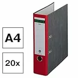 Centra Standard-Ordner, Wolkenmarmor, 20er Pack, Recycling, Blauer Engel, LGA Zertifikat, A4, 8 cm breit, bis zu 600 Blatt (80 g/m²), Kantenschutz, Griffloch, rot, 220123