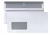 POSTHORN Kompaktbriefumschlag mit Fenster (1000 Stück), selbstklebender Briefumschlag mit Fenster und Doppelklappe, weiße Briefumschläge mit grauem Innendruck, 125 x 235 mm, 80g/m²