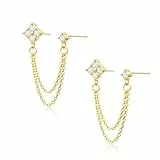HARJJME Ohrringe Silber 925/Glod für Damen 14K Vergoldet Ohrring Kette Hängend Wasserfest Doppel Piercing Ohrstecker Kleeblatt CZ Ohrringe für Mehrere Ohrlöcher Schmuck Geschenk