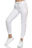 Smith & Solo Jogginghose Damen – Sporthose Frauen Baumwolle| Sweatpants Slim Fit Freizeithose Lang | Trainingshose Fitness High Waist – Jogger Laufhosen Modern Weiß/S