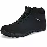 IceUnicorn Barfußschuhe Winter Warm Gefüttert Winterstiefel Winterschuhe Damen Herren(Leder Schwarz,40EU)