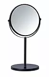 WENKO Kosmetik-Standspiegel Assisi Ø 17 cm Schwarz - schwenkbarer Schminkspiegel mit 3-Fach Vergrößerung, Spiegelfläche ø 16 cm 300% Vergrößerung, Stahl, 18.5 x 34.5 x 15 cm, Schwarz