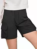 Totatuit Damen Cargo Shorts Bequeme schnelltrocknende Wanderhose für Damen mit elastischem Bund atmungsaktivem Material Mehreren Taschen für Outdoor Trekking Schwarz XL