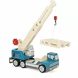 small Foot Kranwagen mit Palette aus Holz, Spielfahrzeug für Kinder, mit 360°-drehbarem Kran und Zubehör, ab 2 Jahren, 12639, Farbig
