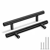 goldenwarm 15 Stück Möbelgriffe 128mm - Küchengriffe Schwarz Küchenschrank Türgriffe Küche Schrank ziehen LS201BK128 T Stangengriff Hohle Edelstahl Relinggriff Inklusive Schrauben
