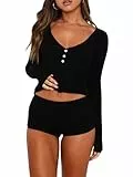 OOHOKAY Langarmshirt Damen V-Ausschnitt Basic Oberteile Y2K Slim Fit Tshirt Crop Tops Lässige Streetwear(Schwarz-V1,XL)